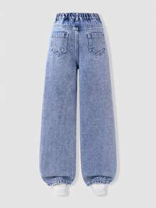 SHEIN Tween Girls Ripped Jeans Pink Blue Butterfly Summer Streetwear Cute School Back-To-School Sweet Y2K Light Denim Bow Embroidery Wide Leg - Light Wash - View 2