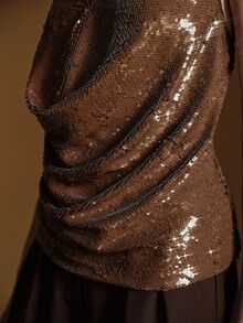 Anewsta Essential Fall/Winter Party Chic Top, Elegant Luxury Sequin Halter Draped Neck Backless Top, Suitable For Party, Banquet, Date And Multiple Occasions - Brown - View 6