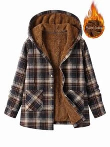 SHEIN LUNE Jaket Hoodie Wanita Plus Size Motif Kotak Kasual Serbaguna untuk Pemakaian Harian - MultiWarna - View 1