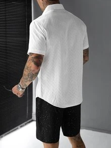 SLATEMANN Men's Summer Casual Vacation & Commute Textured Fabric Sequin Short Sleeve Shirt And Drawstring Waist Shorts Set - Multicolor - View 5