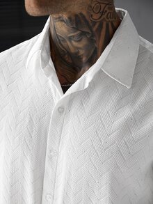 SLATEMANN Men's Summer Casual Vacation & Commute Textured Fabric Sequin Short Sleeve Shirt And Drawstring Waist Shorts Set - Multicolor - View 7