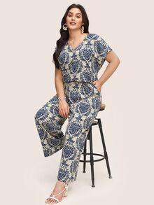 Comfylo 2 件套加大码短袖 V 领 T 恤和裤子，简约时尚，适合夏季女士波西米亚风/波西米亚风夏季女士服装度假服装女士两件套女士夏季服装女士两件套女士夏季新款 - 彩色 - 查看 2
