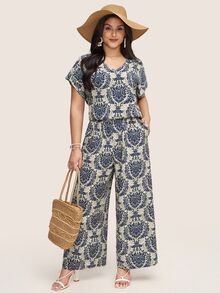 Comfylo 2 件套加大码短袖 V 领 T 恤和裤子，简约时尚，适合夏季女士波西米亚风/波西米亚风夏季女士服装度假服装女士两件套女士夏季服装女士两件套女士夏季新款 - 彩色 - 查看 5