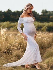 Cheriluna Maternity Maternity Wedding Photoshoot Maternity Elegant Sexy Maternity Party Baby Shower Party Photoshoot Dress Allover White Winter Wedding - White - View 7