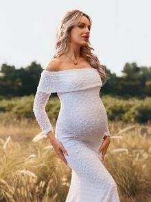Cheriluna Maternity Maternity Wedding Photoshoot Maternity Elegant Sexy Maternity Party Baby Shower Party Photoshoot Dress Allover White Winter Wedding - White - View 4