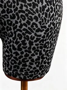 Mistrie Grey Leopard Print Halter Neck Backless Seamless Fitness & Sports Jumpsuit - Dark Grey - View 5