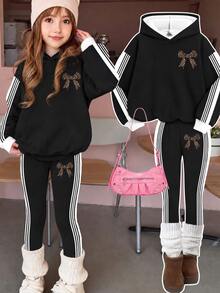 Tween Girls Hooded Drop Shoulder Sweatshirt & Slim Fit Leggings 2 Pieces Set, Thermal Lined - Multicolor - View 4
