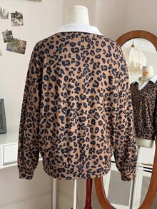 INAWLY Women's Casual Leopard Print Sweatshirt, Autumn - Mocha Brown - View 2