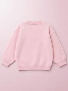Maija Kids HELLO KITTY AND FRIENDS | SHEIN Maija Kids 女童嬰兒公主媽咪與我系列 精緻舒適粉色針織提花圓領長袖套頭毛衣 秋冬款 - 粉色 - 查看 3