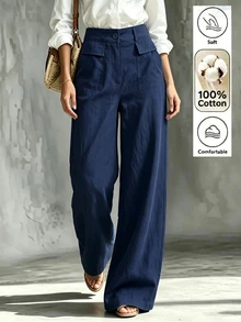 Holdful Holdful Women's Autumn/Winter New Casual Pants Solid Color Loose Fit Wide Leg Long Pants - Navy Blue - View 1