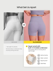 GLOWMODE 4.3" FeatherFit™ Crossover Anti-Slip Biker Shorts With Built-In Seamless Shorts Low Impact Yoga Pilates Daily Gym - Lilac Dream - View 2