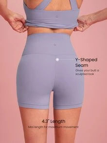 GLOWMODE 4.3" FeatherFit™ Crossover Anti-Slip Biker Shorts With Built-In Seamless Shorts Low Impact Yoga Pilates Daily Gym - Lilac Dream - View 3