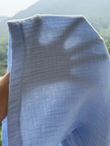 Comfortcana 大尺碼女款秋季雛菊刺繡腰綁帶長褲，居家休閒度假風，淺藍色鄉村風，休閒舒適秋季正式款 - 淺藍色 - 查看 5