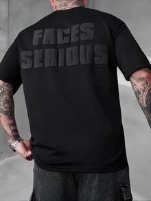 SLATEMANN Men's Letter Print Plus Size Crew Neck Short Sleeve T-Shirt, Holiday Work Birthday Black Summer Streetwear Casual - Black - View 3
