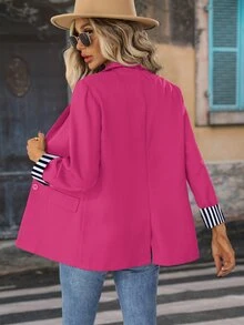 EMERY ROSE Ladies' Printed Lace Single-Breasted Work Suit Jacket - Hot Pink - View 2
