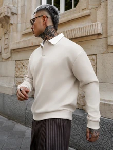 Artur Kramer 宽松版型男士撞色领 Polo 衫 度假长袖运动衫，适合送给朋友、丈夫、男朋友的礼物，适合秋冬 - 駝色 - 查看 5