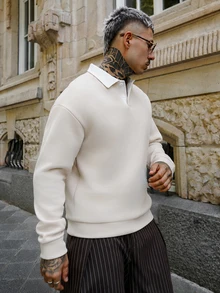 Artur Kramer 宽松版型男士撞色领 Polo 衫 度假长袖运动衫，适合送给朋友、丈夫、男朋友的礼物，适合秋冬 - 駝色 - 查看 3