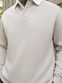 Artur Kramer 宽松版型男士撞色领 Polo 衫 度假长袖运动衫，适合送给朋友、丈夫、男朋友的礼物，适合秋冬 - 駝色 - 查看 6