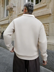 Artur Kramer 宽松版型男士撞色领 Polo 衫 度假长袖运动衫，适合送给朋友、丈夫、男朋友的礼物，适合秋冬 - 駝色 - 查看 2