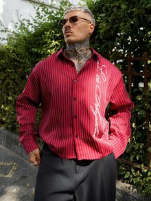 Artur Kramer Men's Casual Commuter Striped Long Sleeve Shirt - Red - View 1