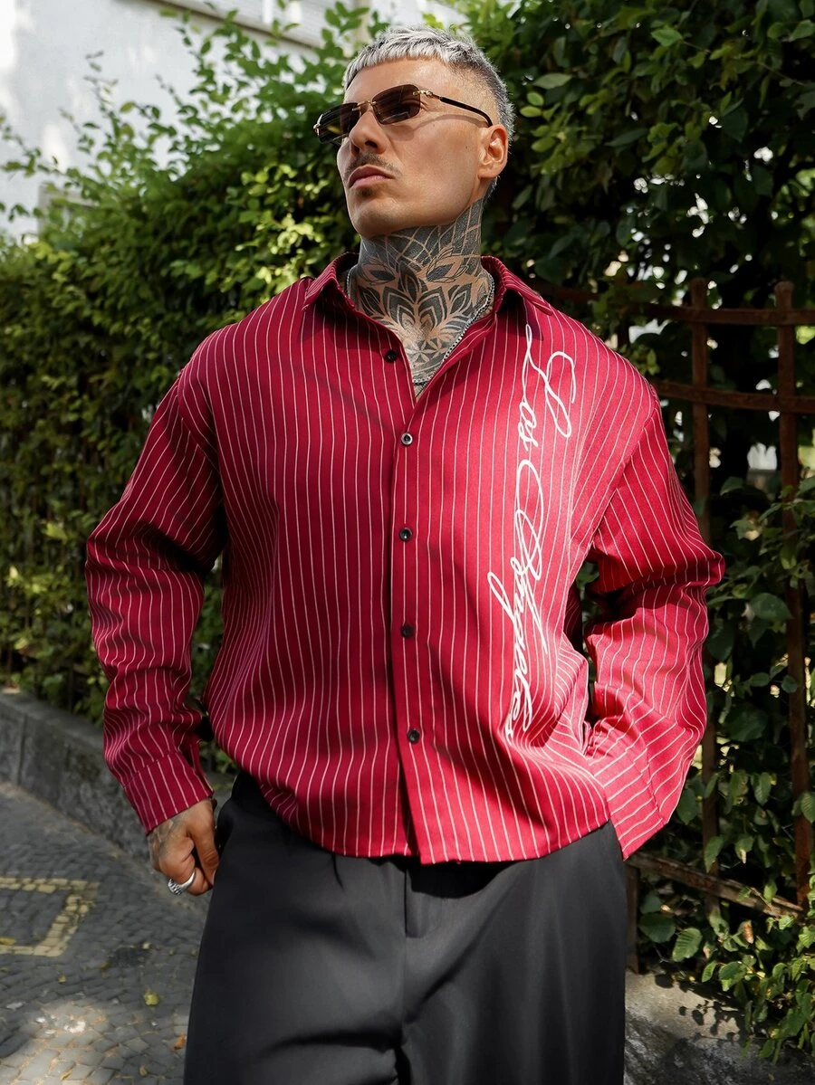 Artur Kramer Men's Casual Commuter Striped Long Sleeve Shirt - Red - View 1