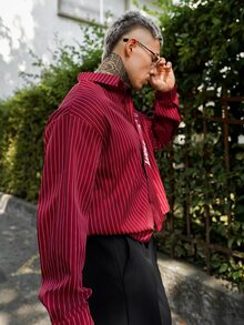 Artur Kramer Men's Casual Commuter Striped Long Sleeve Shirt - Red - View 4