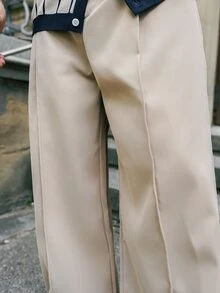 Artur Kramer Men's Casual Solid Color Wide Leg Pants, Fall - Khaki - View 6