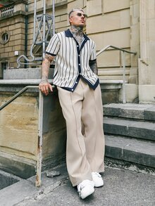 Artur Kramer Men's Casual Solid Color Wide Leg Pants, Fall - Khaki - View 1