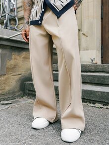 Artur Kramer Men's Casual Solid Color Wide Leg Pants, Fall - Khaki - View 5