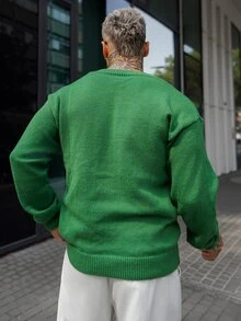Artur Kramer 男士纯色纽扣开襟羊毛衫，秋冬返校季纯色落肩深绿色粗针休闲都市风开襟羊毛衫，送给丈夫、男友的礼物，长袖上衣 - 綠色 - 查看 2