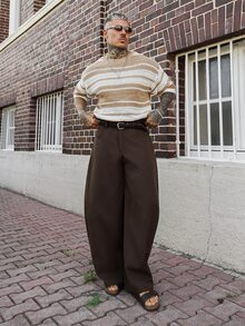 Artur Kramer 男士休闲撞色条纹镂空针织上衣，春夏款 - 卡其色 - 查看 5