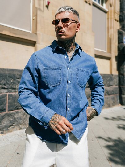 Artur Kramer Men Cotton Dual Pocket Denim Shirt Without Tee, Couple Things