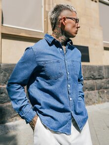 Artur Kramer Men Cotton Dual Pocket Denim Shirt Without Tee, Couple Things - Medium Wash - View 5