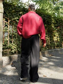 Artur Kramer 男士纯色腰带扣口袋喇叭裤 - 黑色 - 查看 2