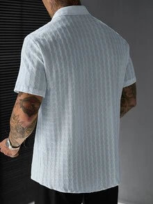 SLATEMANN Men's Summer Casual Solid Color Short Sleeve Shirt - Light Wash - View 5