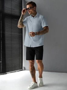 SLATEMANN Men's Summer Casual Solid Color Short Sleeve Shirt - Light Wash - View 6