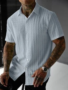 SLATEMANN Men's Summer Casual Solid Color Short Sleeve Shirt - Light Wash - View 3
