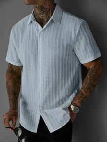 SLATEMANN Men's Summer Casual Solid Color Short Sleeve Shirt - Light Wash - View 2