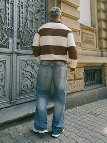 Artur Kramer 男士针织休闲日常宽松半拉链长袖卫衣 - 金色 - 查看 2