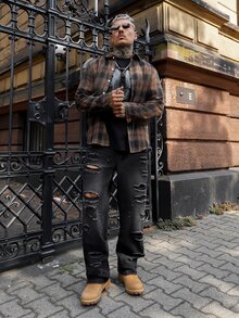 Artur Kramer Men's Spring Casual Plaid Long Sleeve Shirt, For Fall - Coffee Brown - View 3