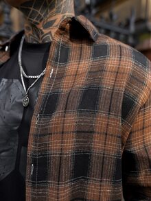 Artur Kramer Men's Spring Casual Plaid Long Sleeve Shirt, For Fall - Coffee Brown - View 6