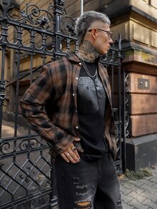 Artur Kramer Men's Spring Casual Plaid Long Sleeve Shirt, For Fall - Coffee Brown - View 5