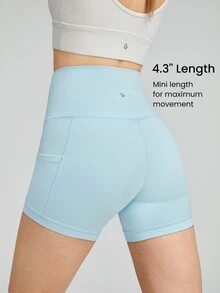GLOWMODE 4.3" FeatherFit™ Anti-Slip Pocket Bike Shorts Non Front Seam Low Impact Cycling Running Gym Workout - Aqua Blue - View 2