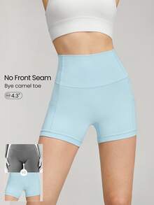 GLOWMODE 4.3" FeatherFit™ Anti-Slip Pocket Bike Shorts Non Front Seam Low Impact Cycling Running Gym Workout - Aqua Blue - View 1