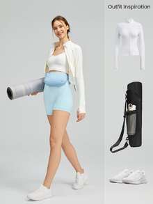 GLOWMODE 4.3" FeatherFit™ Anti-Slip Pocket Bike Shorts Non Front Seam Low Impact Cycling Running Gym Workout - Aqua Blue - View 7