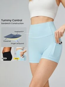 GLOWMODE 4.3" FeatherFit™ Anti-Slip Pocket Bike Shorts Non Front Seam Low Impact Cycling Running Gym Workout - Aqua Blue - View 3