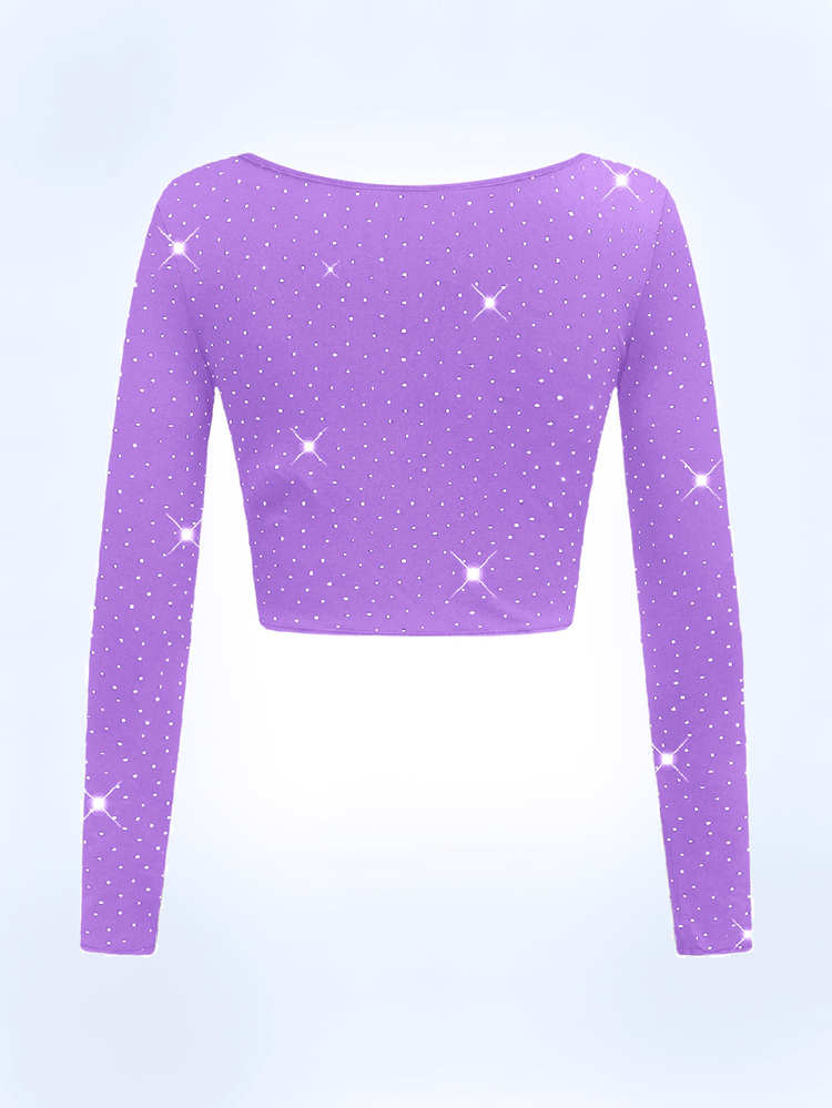 Y2Kool BiGraphic Rhinestone Embellished Y2K Streetwear Cropped Long Sleeve Top, Suitable For Autumn/Winter Parties, Gatherings And Daily Wear Glittery Crop Top Bling Crop Top Rave Crop Top Sparkly Crop Top Stylish Collection New Years Rhinestone Rave Glittery Sparkly Top Bling Top Gyaru Springs Women Birthday For Women Carnival - Mauve Purple - View 2