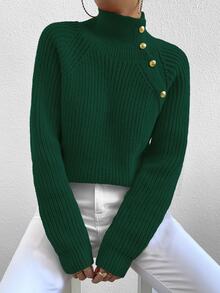 Selianne Women's Stand Collar Raglan Sleeve Pullover Sweater,Long Sleeve Tops Knit Pullover Fall Winter Sweater - Green - View 3