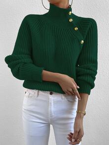 Selianne Women's Stand Collar Raglan Sleeve Pullover Sweater,Long Sleeve Tops Knit Pullover Fall Winter Sweater - Green - View 7