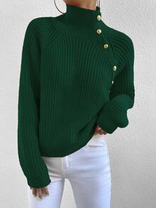 Selianne Women's Stand Collar Raglan Sleeve Pullover Sweater,Long Sleeve Tops Knit Pullover Fall Winter Sweater - Green - View 6